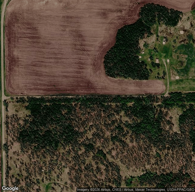 Aerial view of Campbell Beach Farm and Nursery in Cavalier, ND